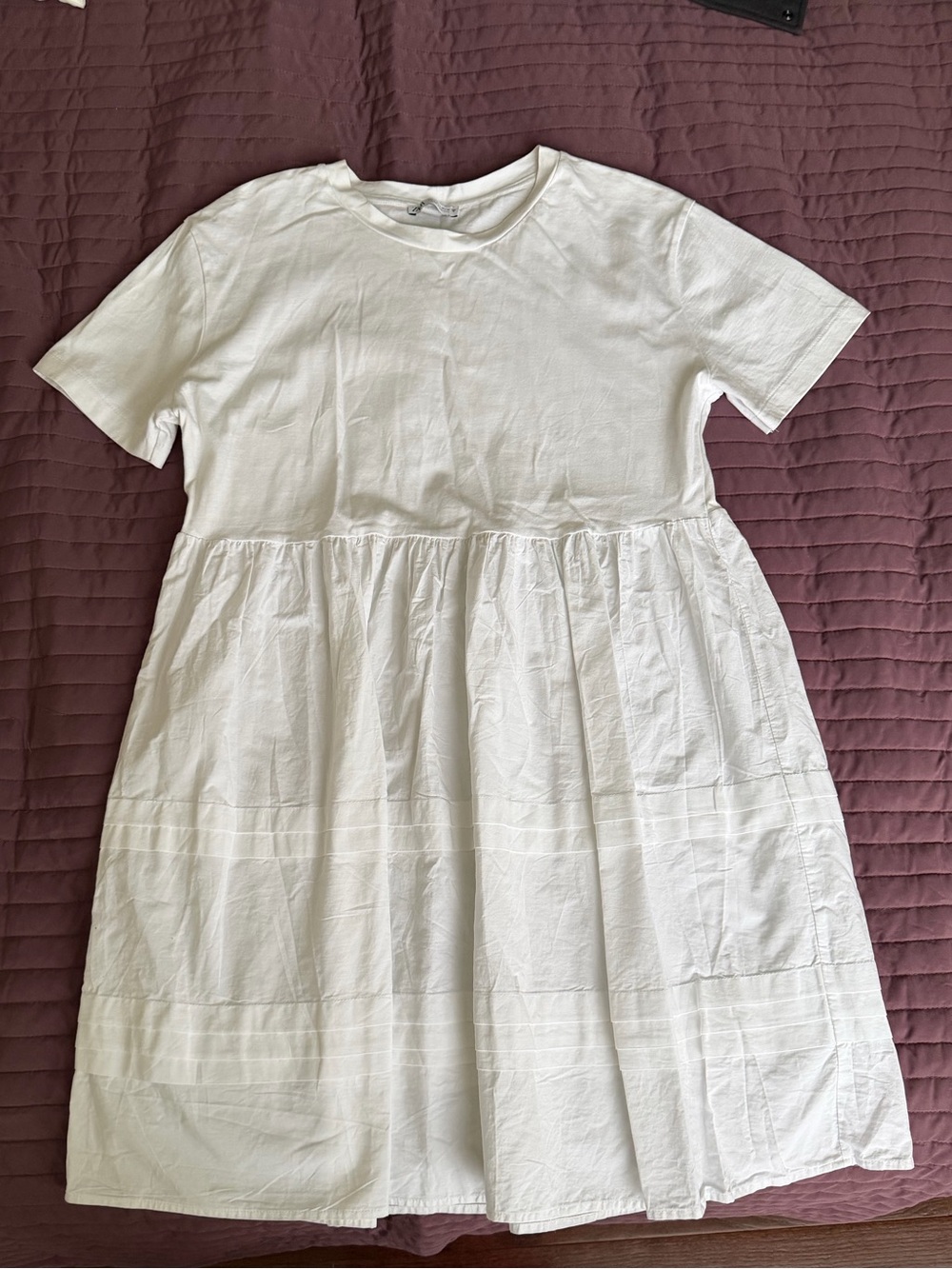 Zara White Short-Sleeve Tiered Dress - Picture 4 of 9